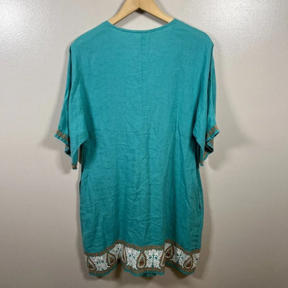 Uncle Frank Embroidered Linen Tunic Dress Size Medium Blue Boho Peasant Vacation - Picture 2 of 11
